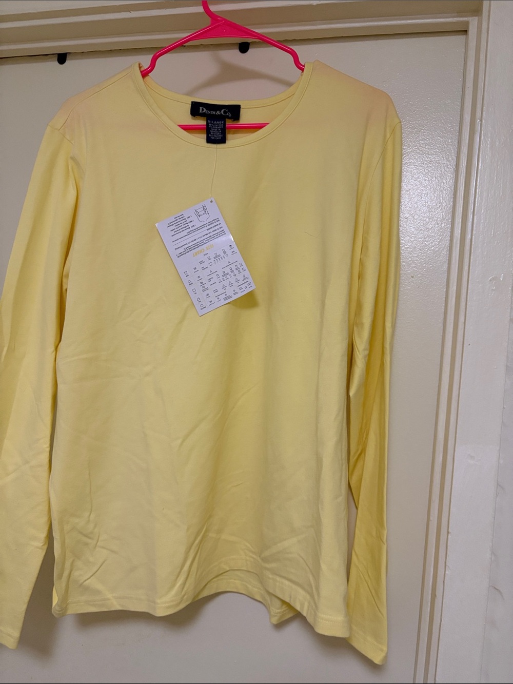 Denim&Co Pale Yellow Long-Sleeve Crewneck Top